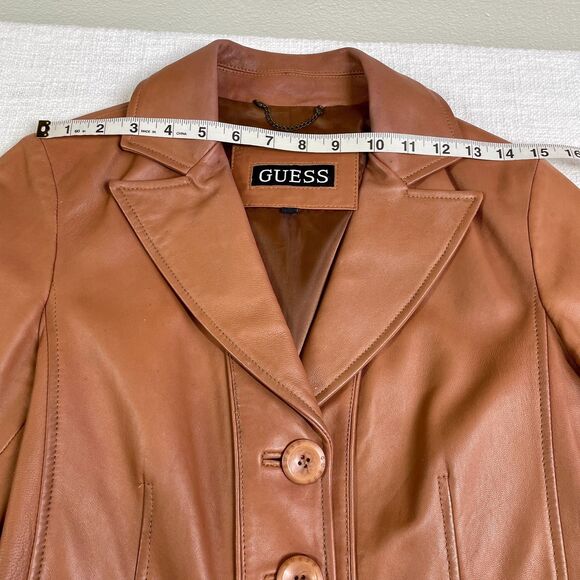 Guess Leather Jacket Small 70s Style Brown Camel Leather Jacket Size Small Guess - Picture 9 of 16